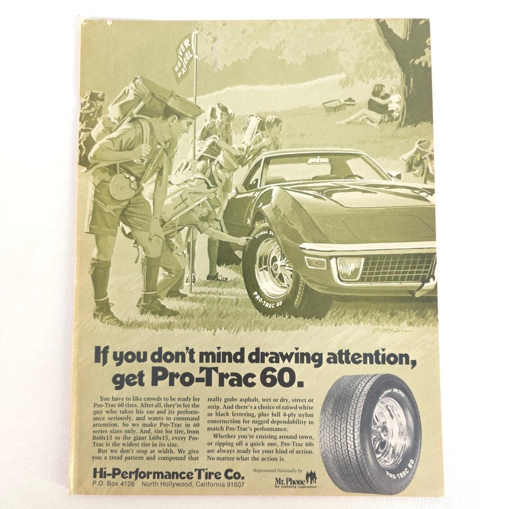 Vintage Chevrolet Corvette Pro Trac Print Ad Boy Scouts Muscle Car Advertising